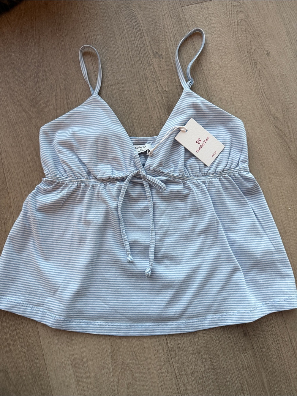 Sunday Best Light Blue & White Striped Tie-Front Camisole